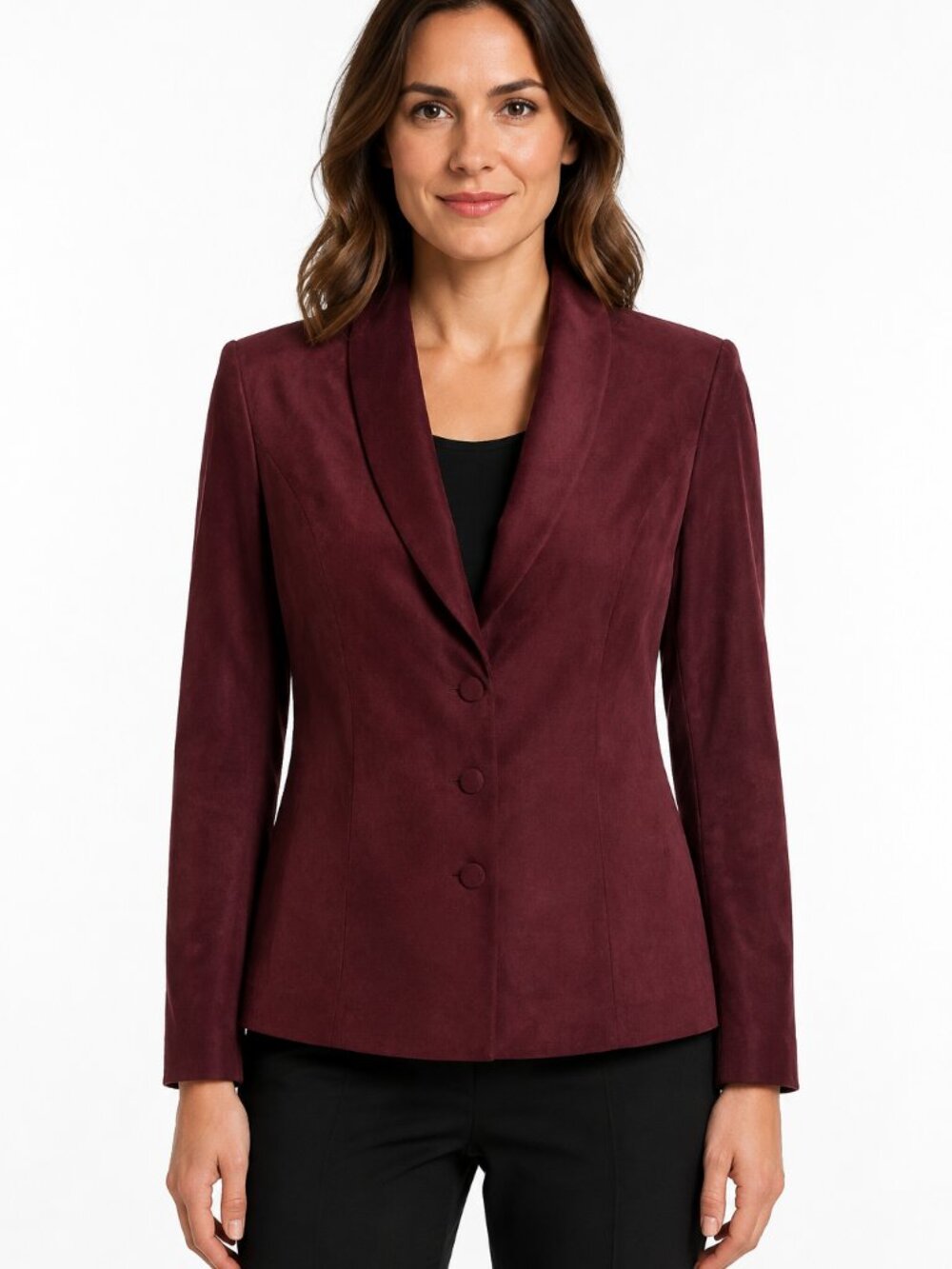 Jacques Vert Faux Suede Shawl Collar Blazer Jacket Maroon Size CAN 10 UK 12